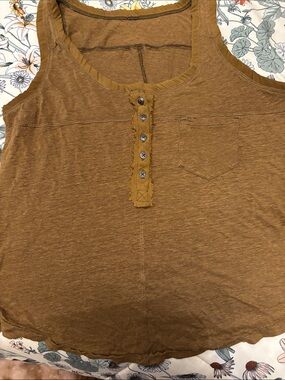 Free People Brown Henley Pocket Tank